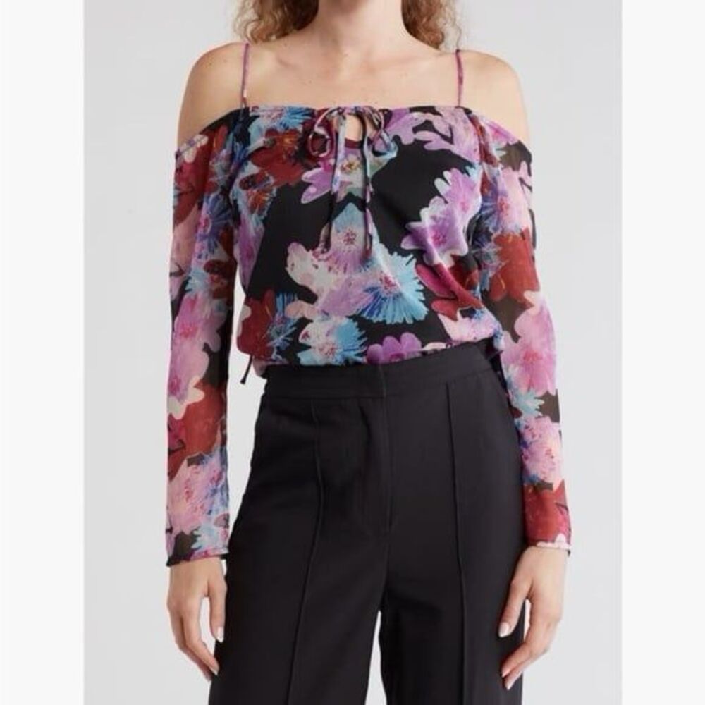 TOPSHOP Women's Cold Shoulder Floral Print Top NWT XS